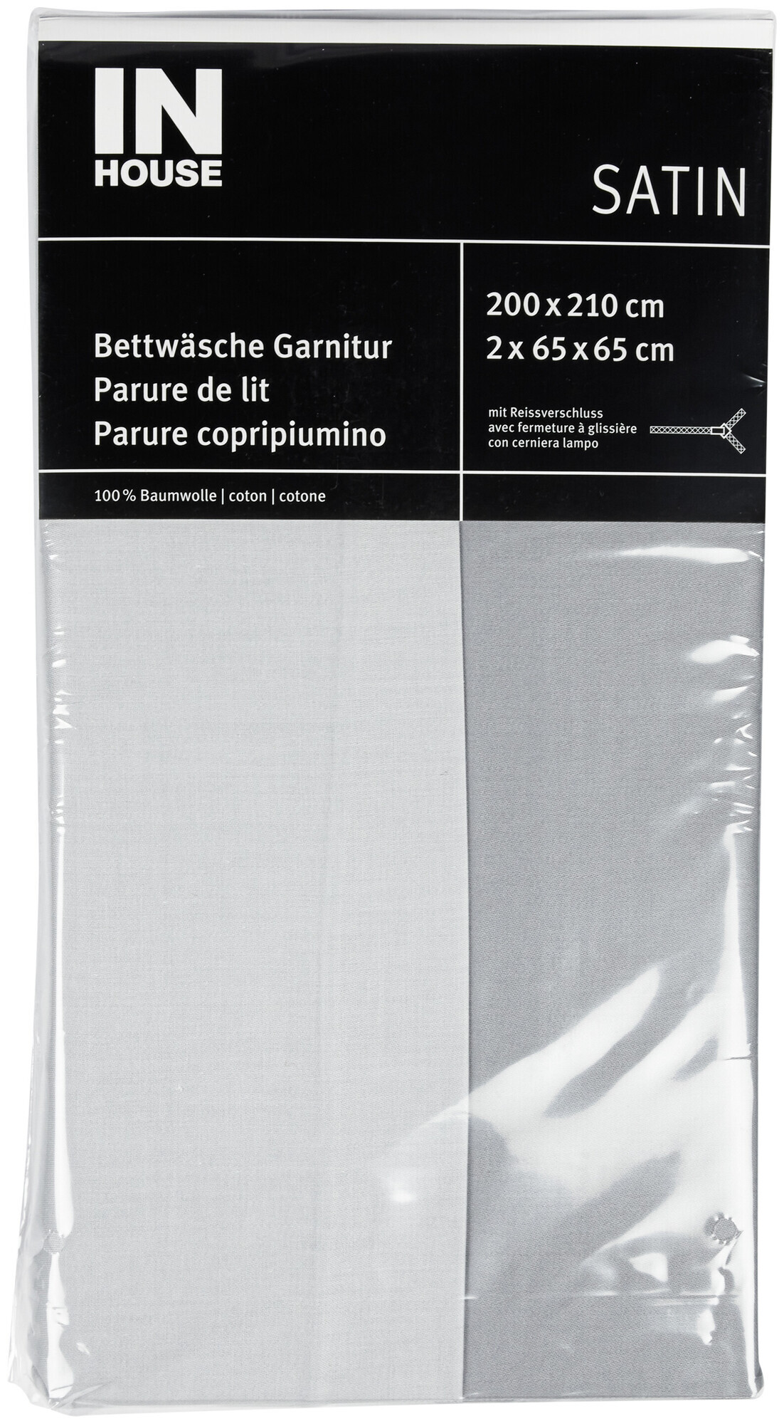 Image of Inhouse IH Bettwäschegarnitur Satin uni grau 200x210/2x65x65