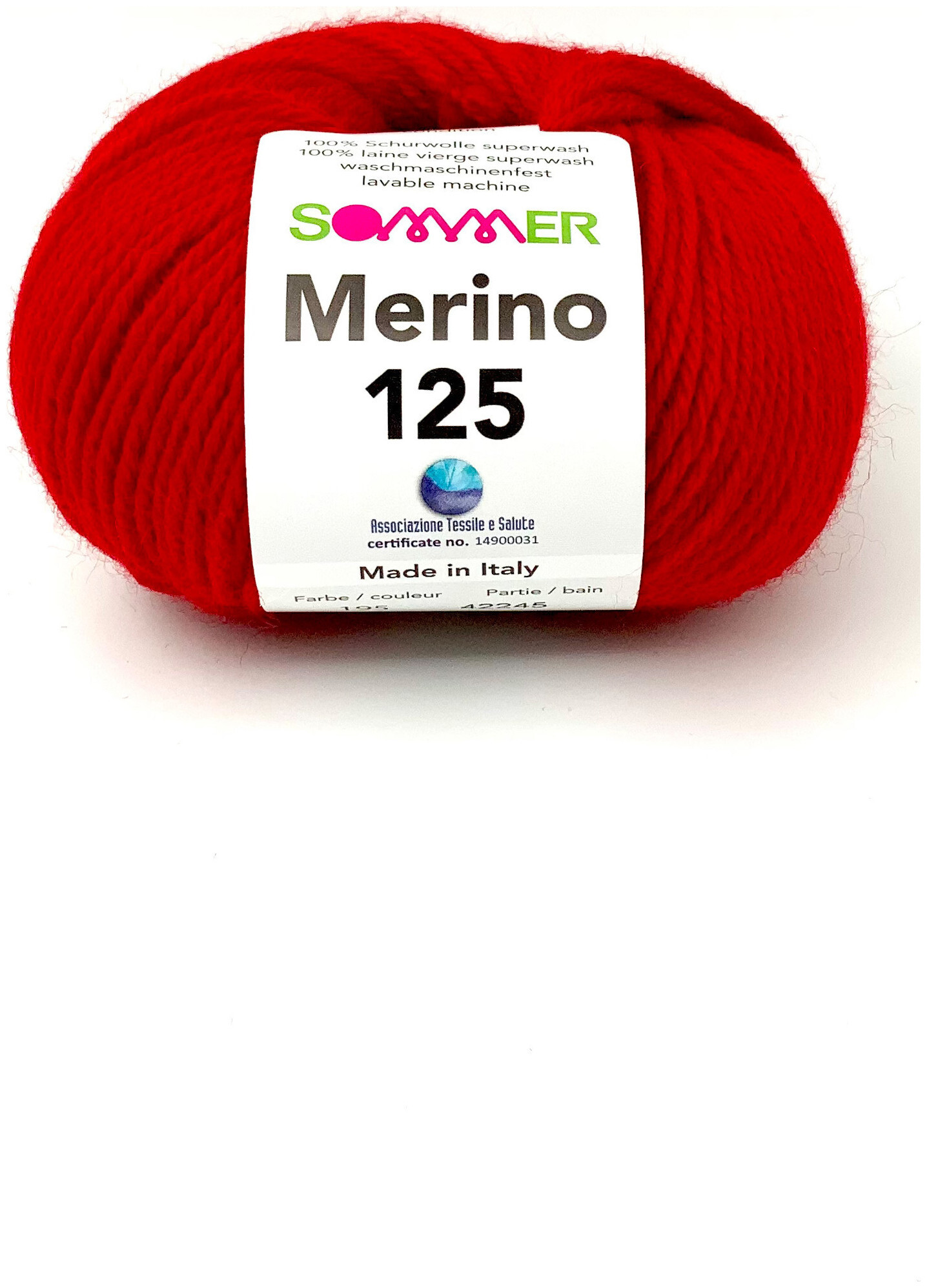 Image of Sommer Merino 125 195 Handstrickgarn 100% Merino Superwash kirschrot 50g