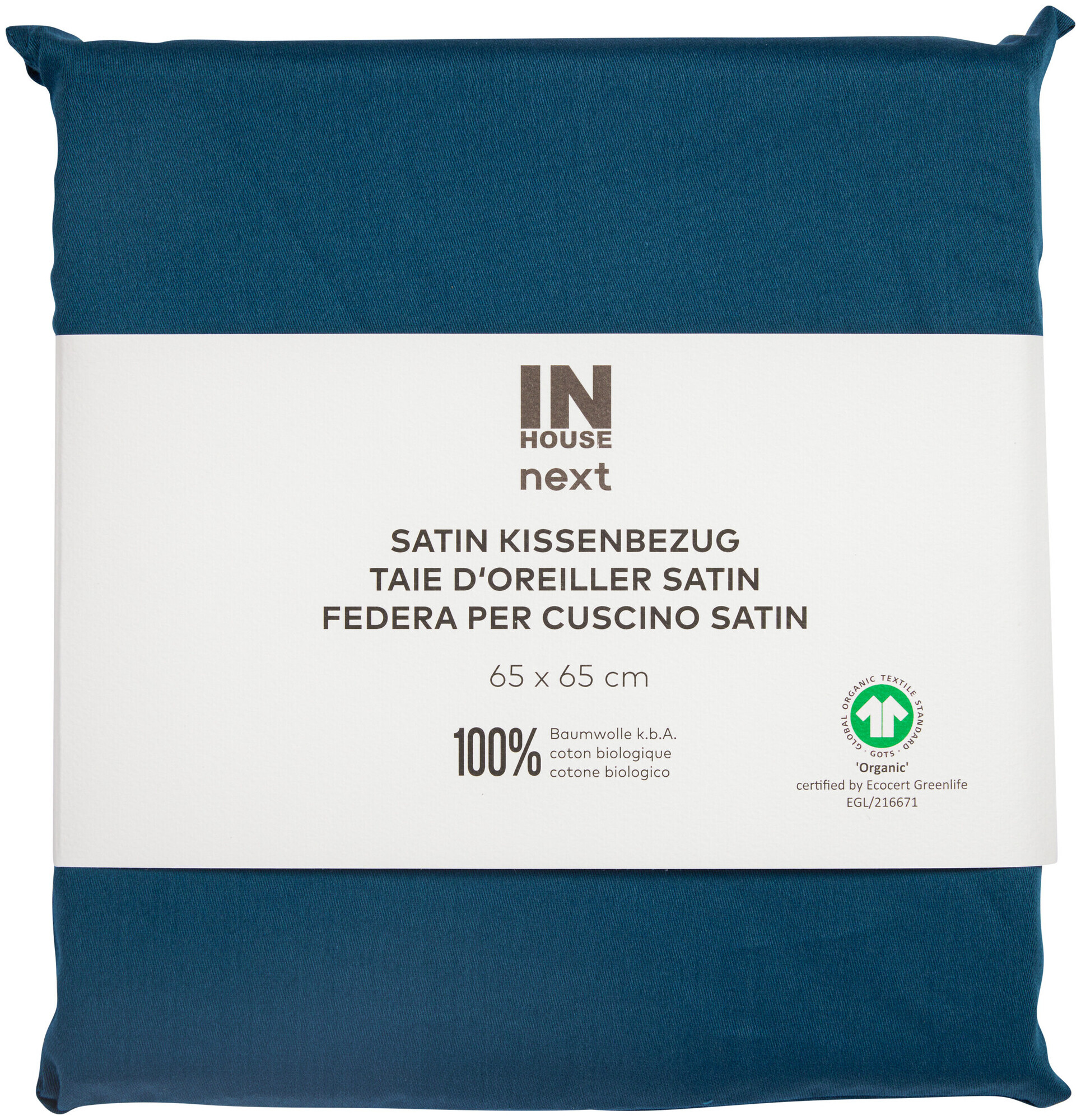 Image of Inhouse Kissen Gots Satin 65x65 petrol