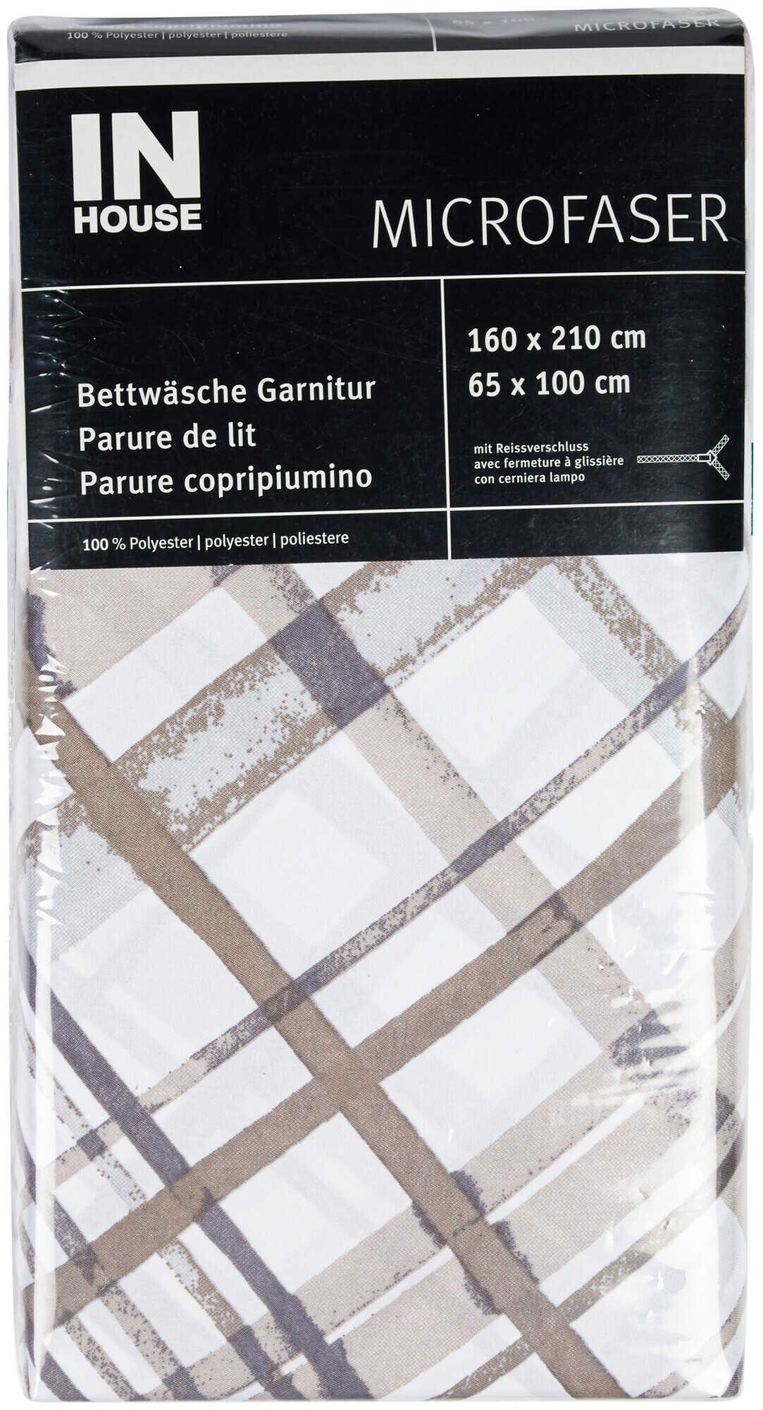 Inhouse IH parure de lit microfibre carreau gris 160x210/65x100