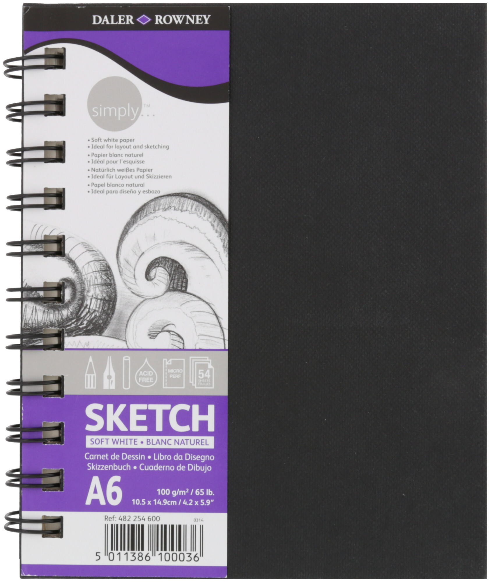 Image of Daler-Rowney Daler Rowney. Skizzenbuch A6 Skizzenpapier 100gr. mit Spirale 54 Blatt