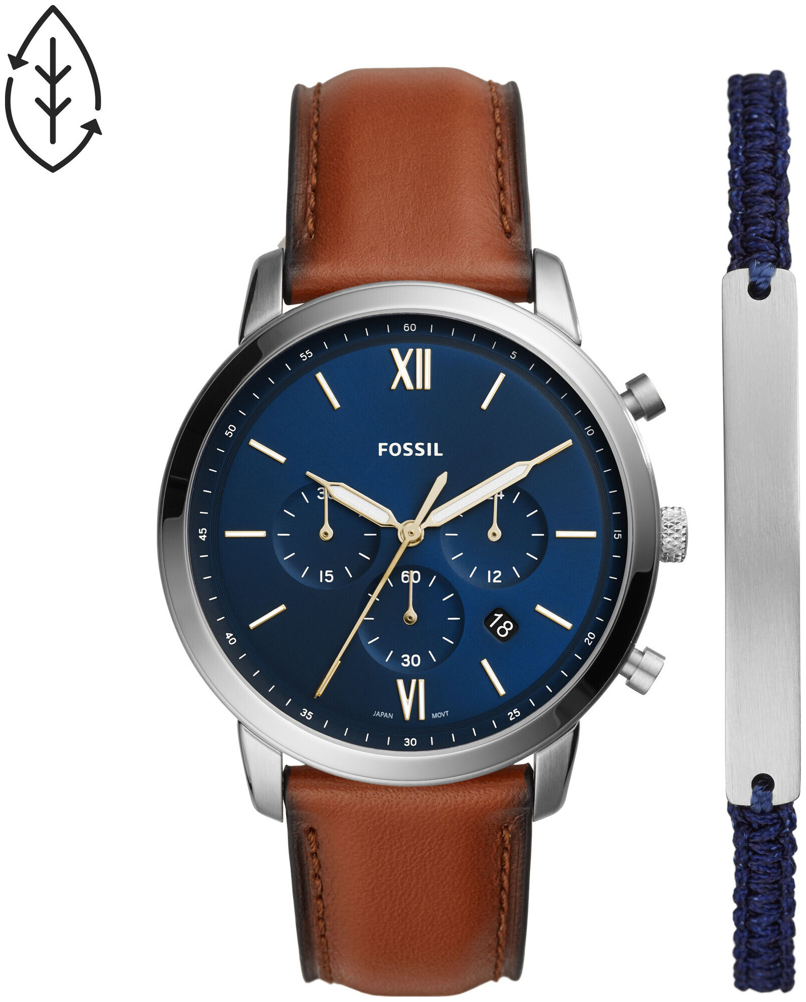 Image of Fossil Set Uhr Chronograph Neutra Leder braun Armband