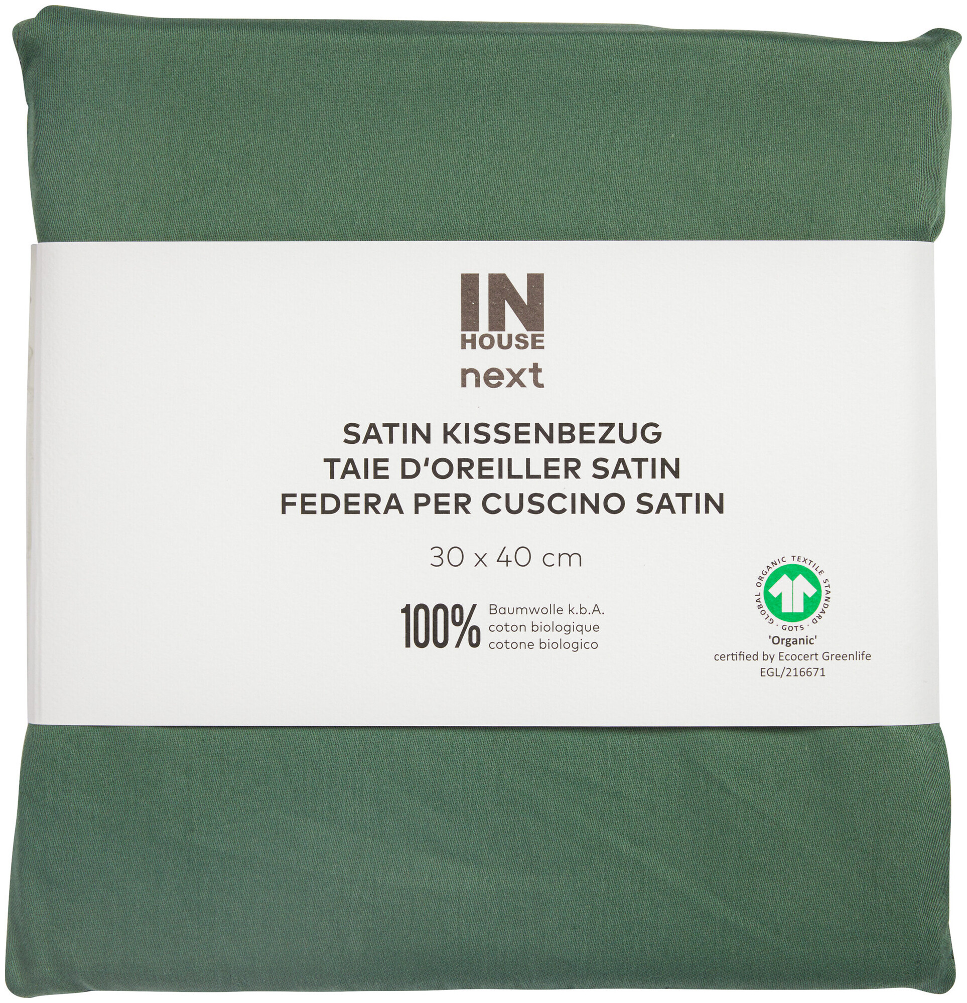 Inhouse Taie Gots Satin 30x40 herbe