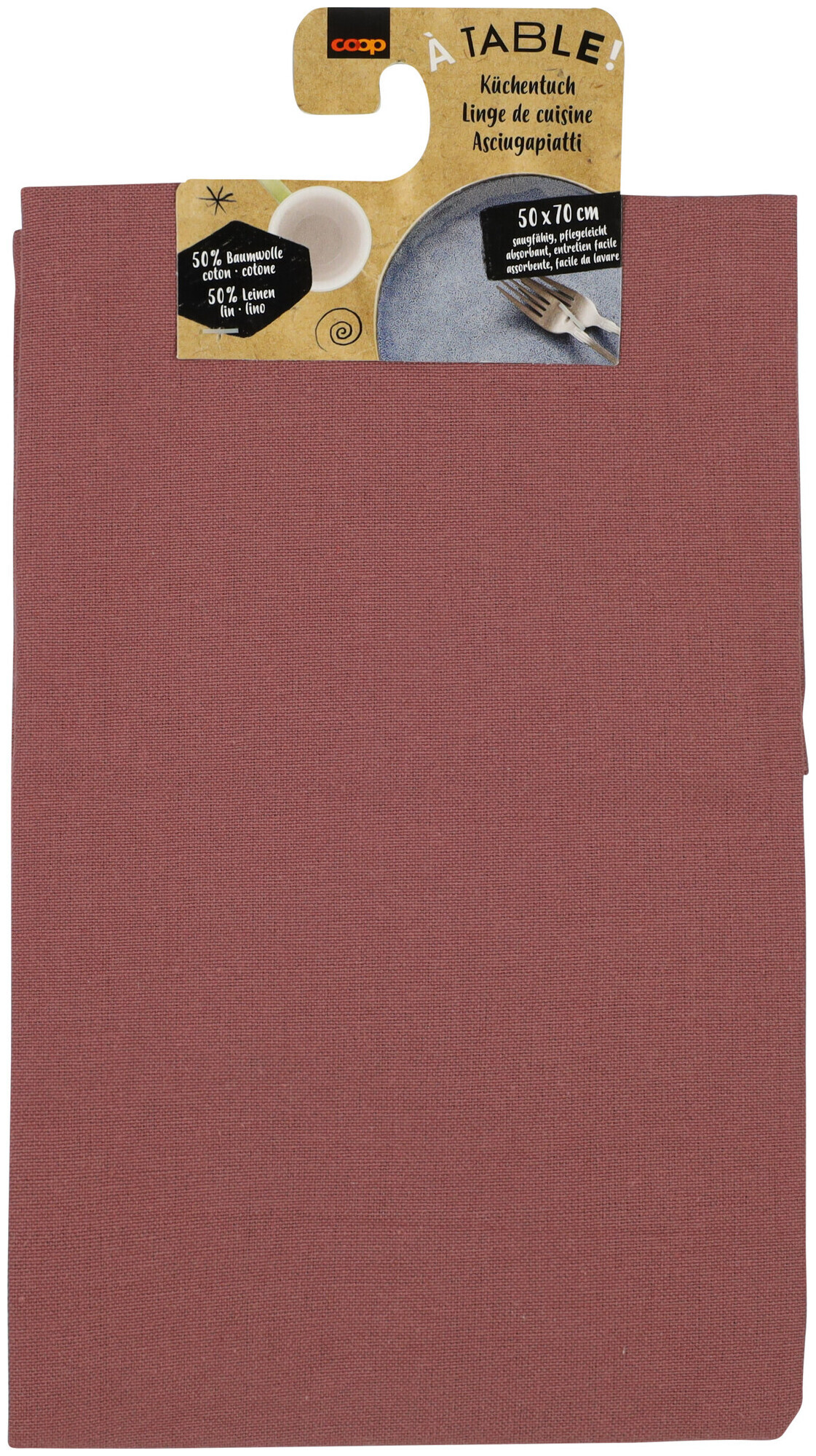 Image of À Table! Küchentuch uni rosa, aus Halbleinen 50x70cm