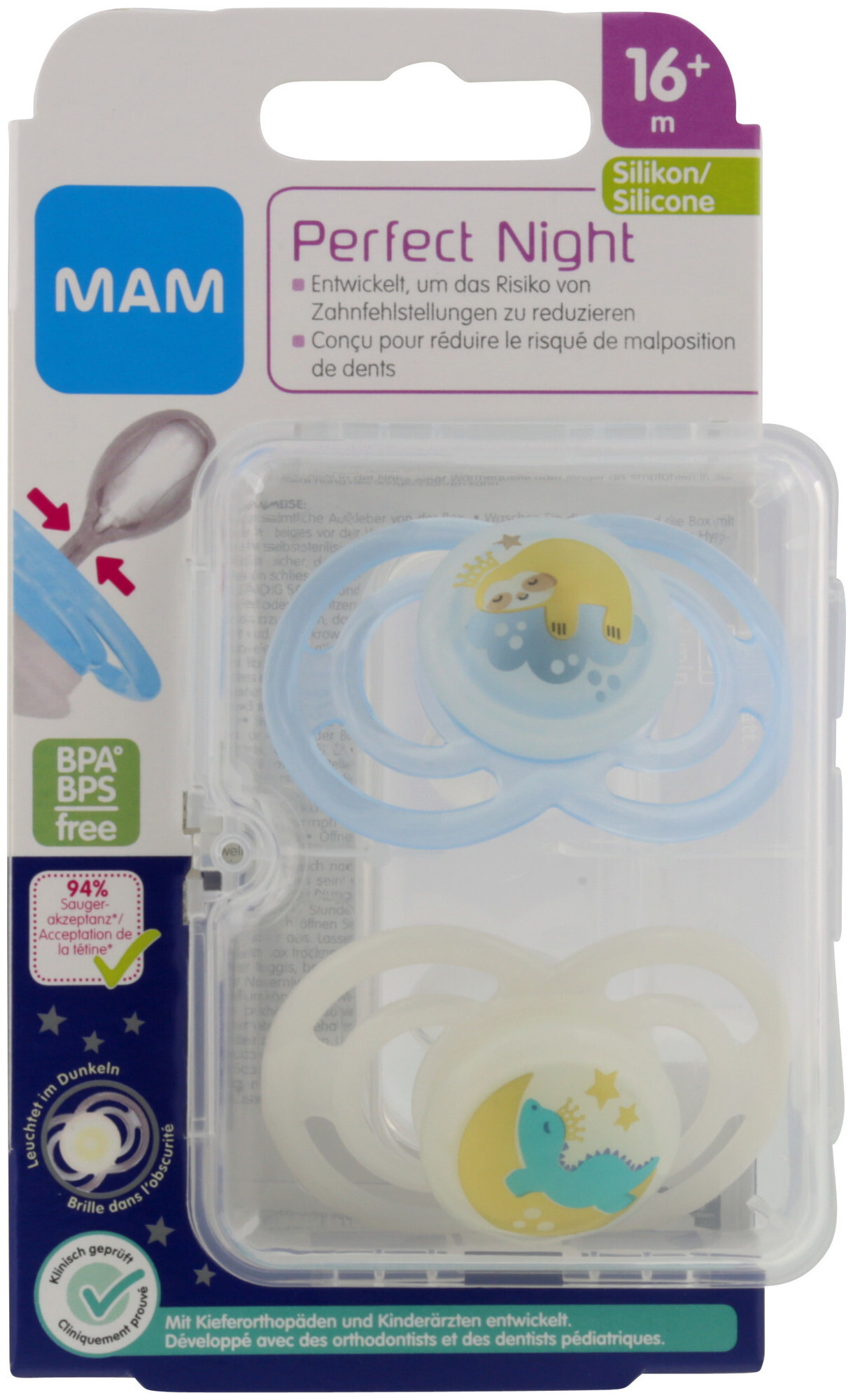 Image of MAM Nuggi Perfect Night Silikon 16-36m 2 Stück