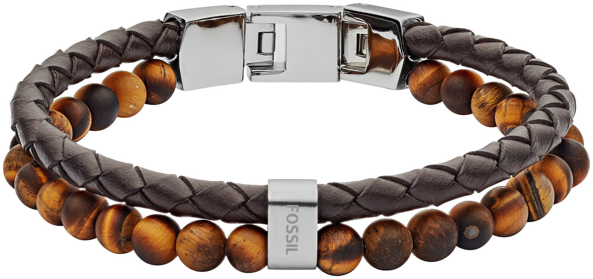 Image of Fossil Jewels Fossil Herren Armband Tiger's Eye and Brown Leather Bracelet