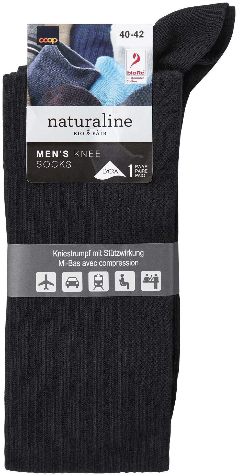 Image of Naturaline Textil Naturaline Herren Kniestrumpf Travelling Schwarz 40 - 42