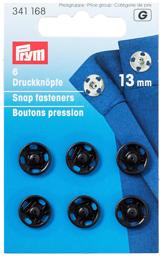 Prym bouton pression à coudre noir 13 mm 6 pcs nickel free
