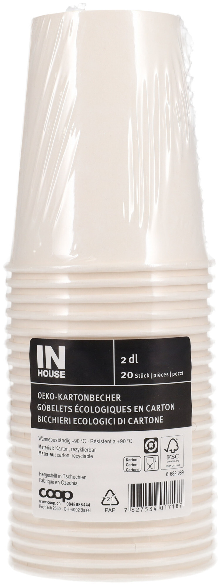 Image of Inhouse Öko-Kartonbeche weiss, 2dl, 20 Stück