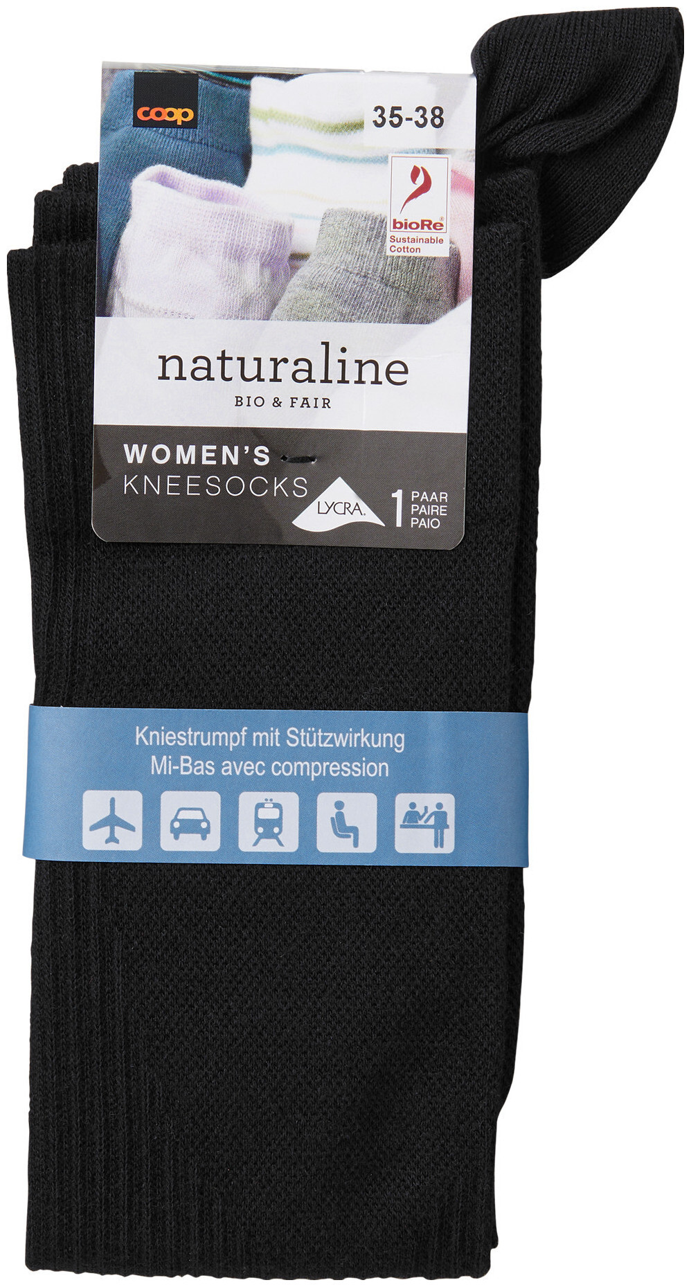 Image of Naturaline Textil Naturaline Damen Kniestrumpf Travelling Schwarz 35 - 38