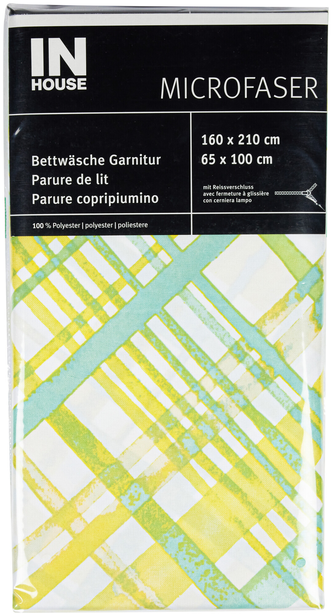 Inhouse IH parure de lit microfibre carreau limette 160x210/65x100