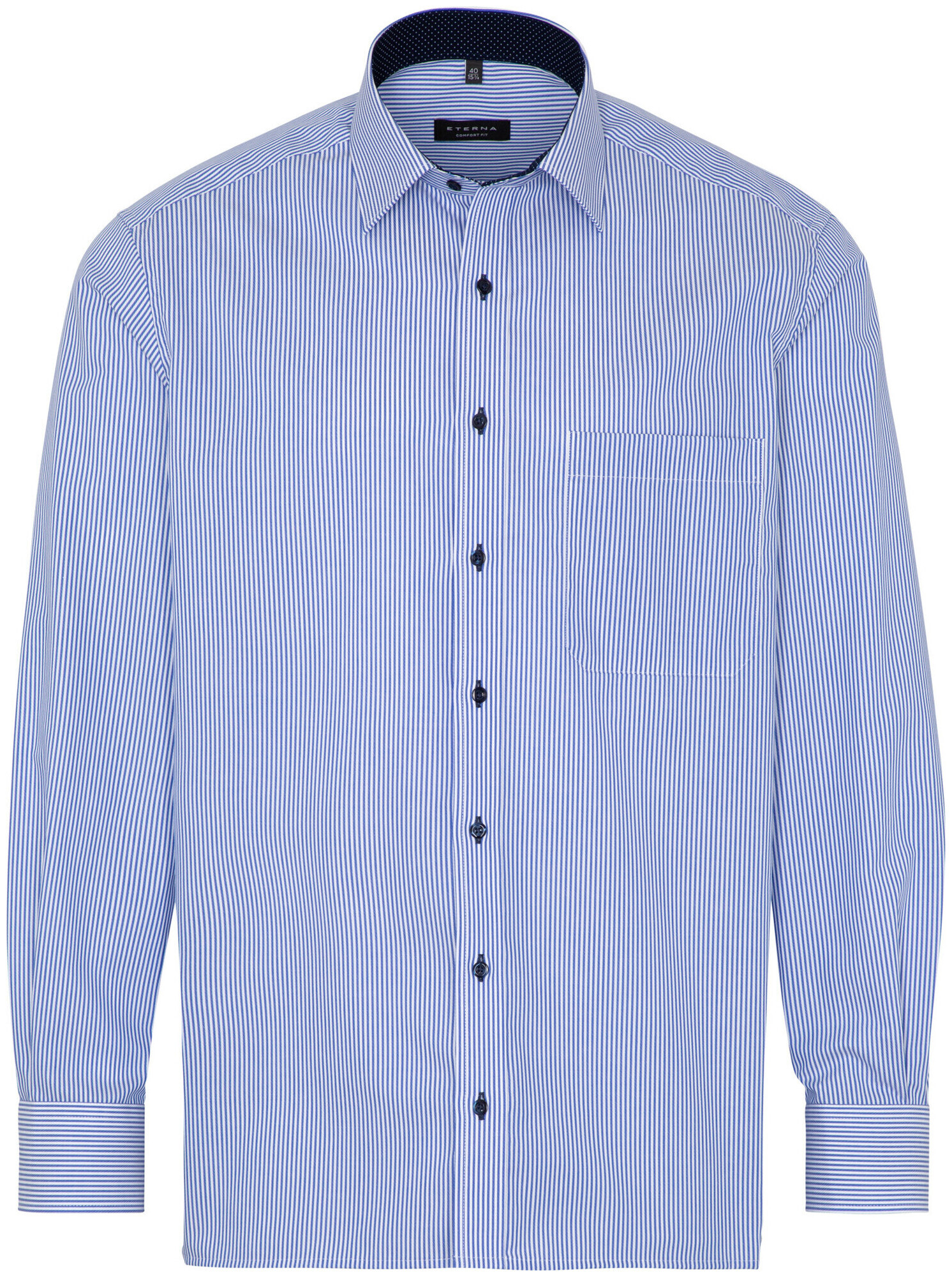 Image of Eterna Comfort FIT Luxury Shirt Twill Langarm gestreift blau 44