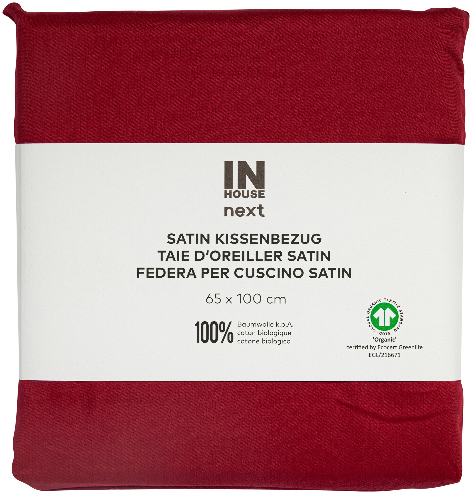 Image of Inhouse Kissen Gots Satin 65x100 bordeaux