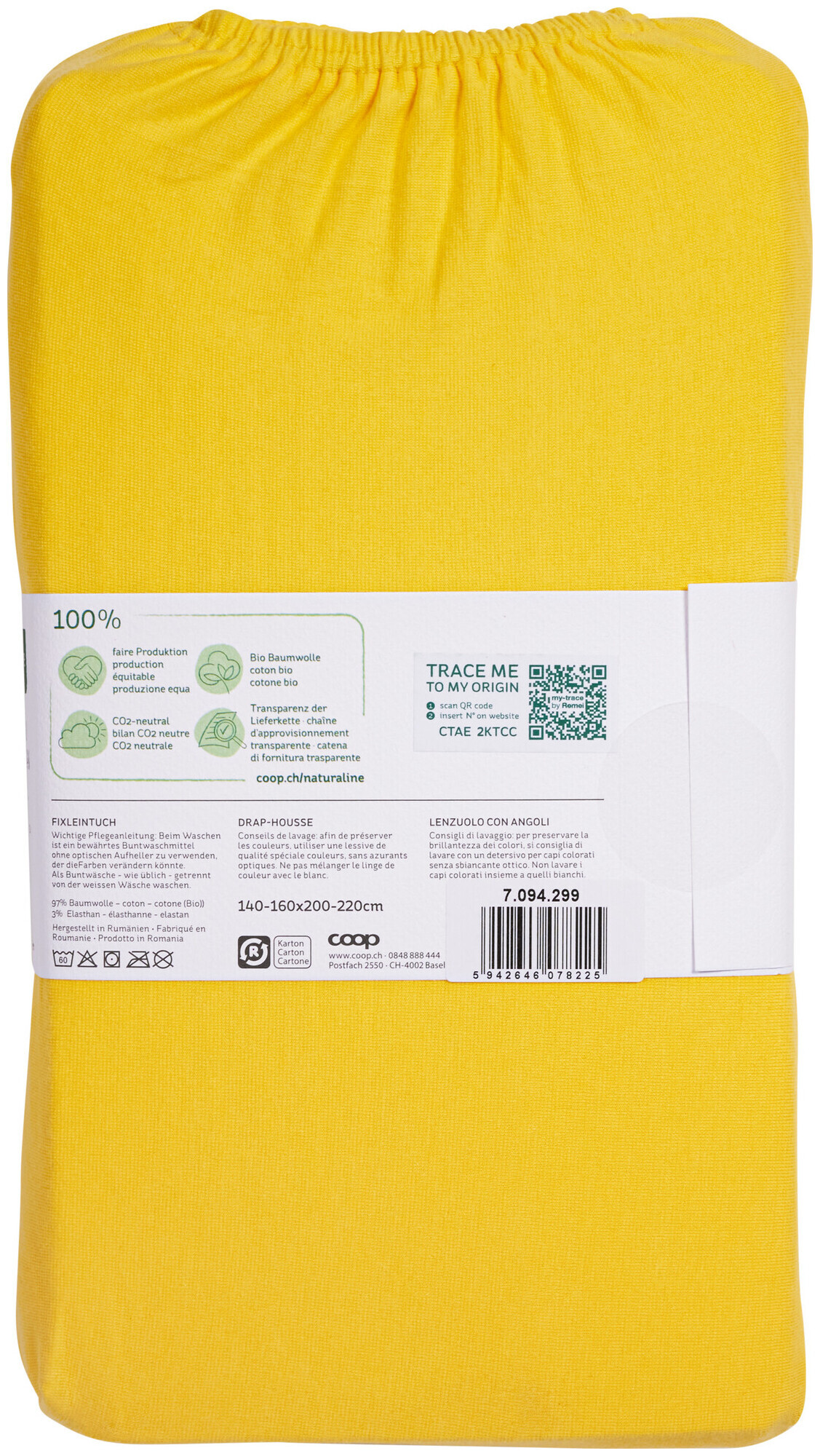 Image of Naturaline Textil Bio Fixl. Jersey EA 160x200 gelb