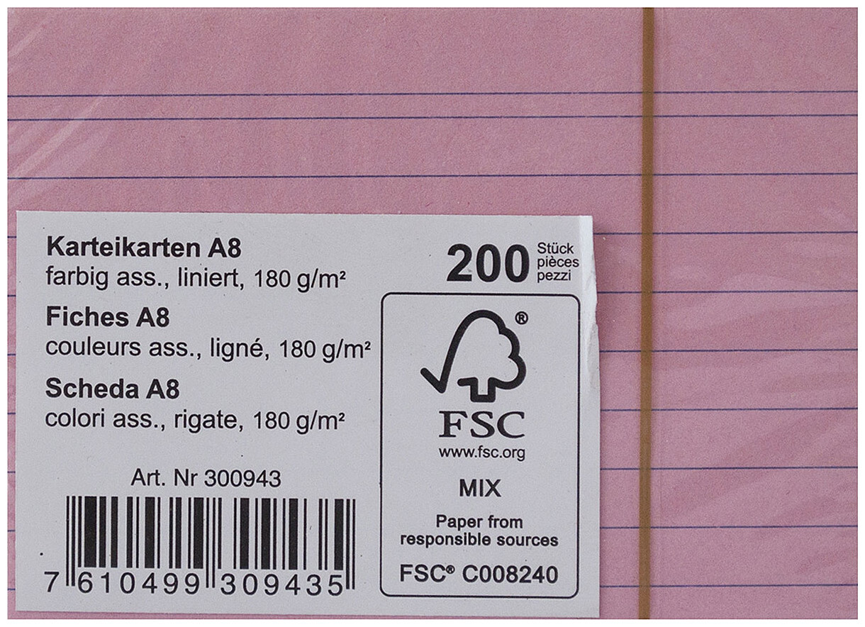 Image of Karteikarten A8 liniert farbig 180g 200 Blatt