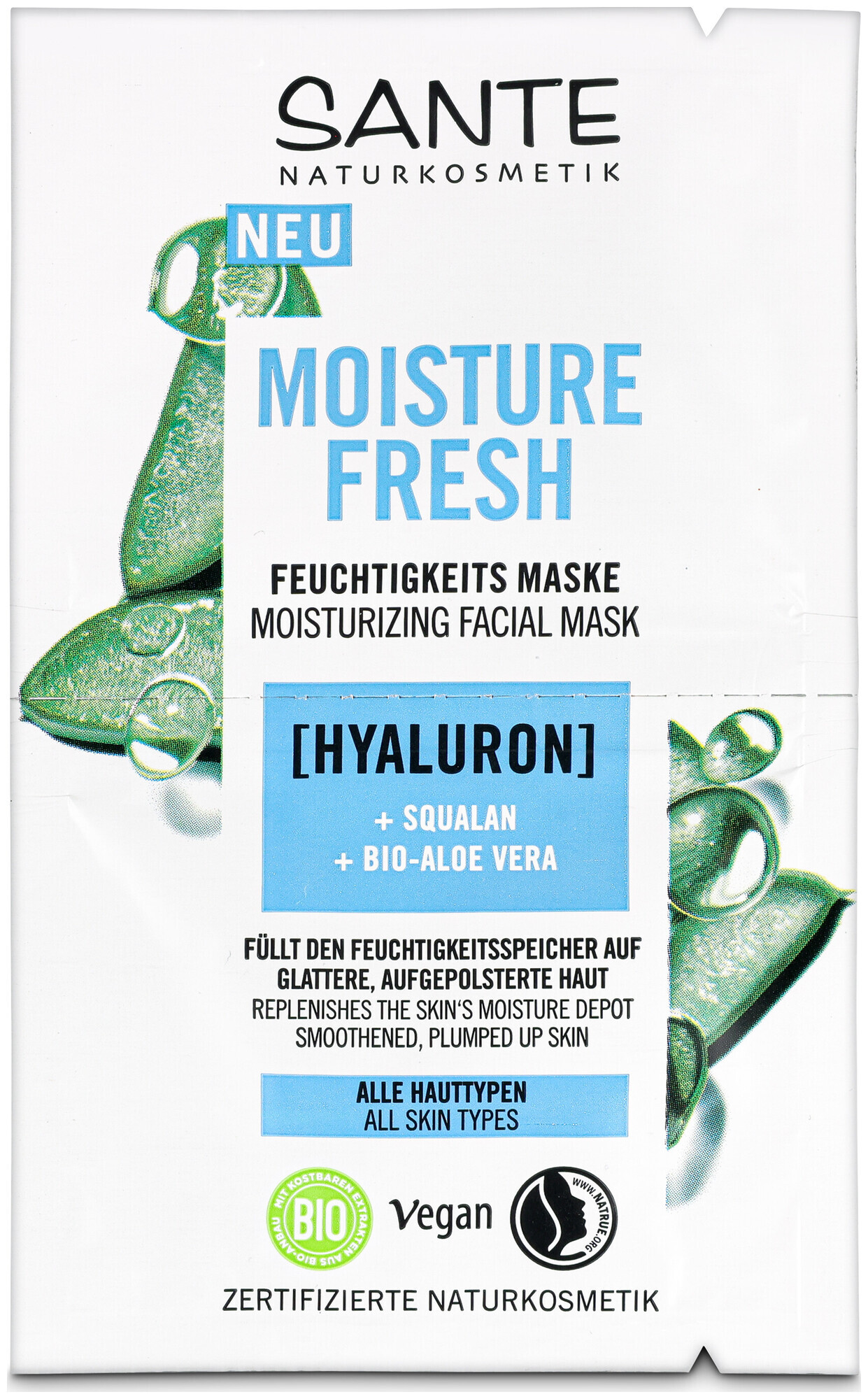 Sante Hydro Gel-Maske Natürliches Hyaluron & Bio-Aloe Vera 8 ml