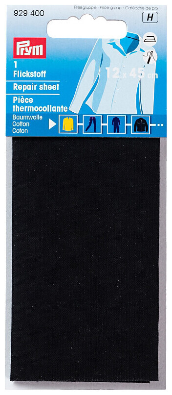 Prym tissu thermocollant noir 12 x 45 cm carte