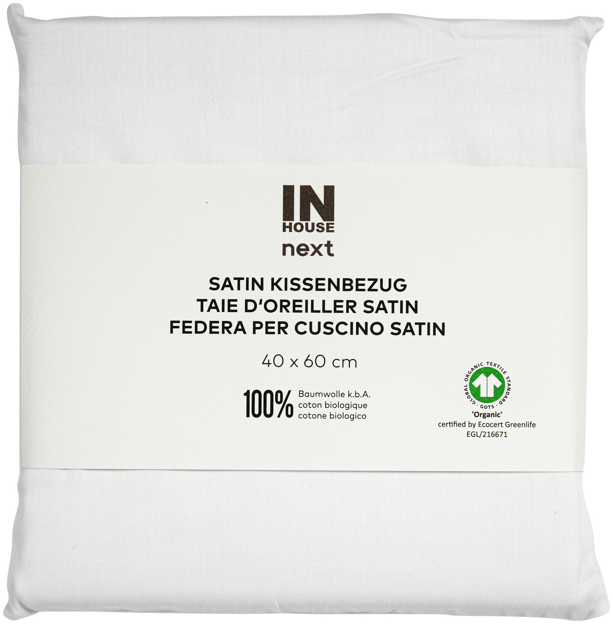 Image of Inhouse Kissen Gots Satin 40x60 weiss