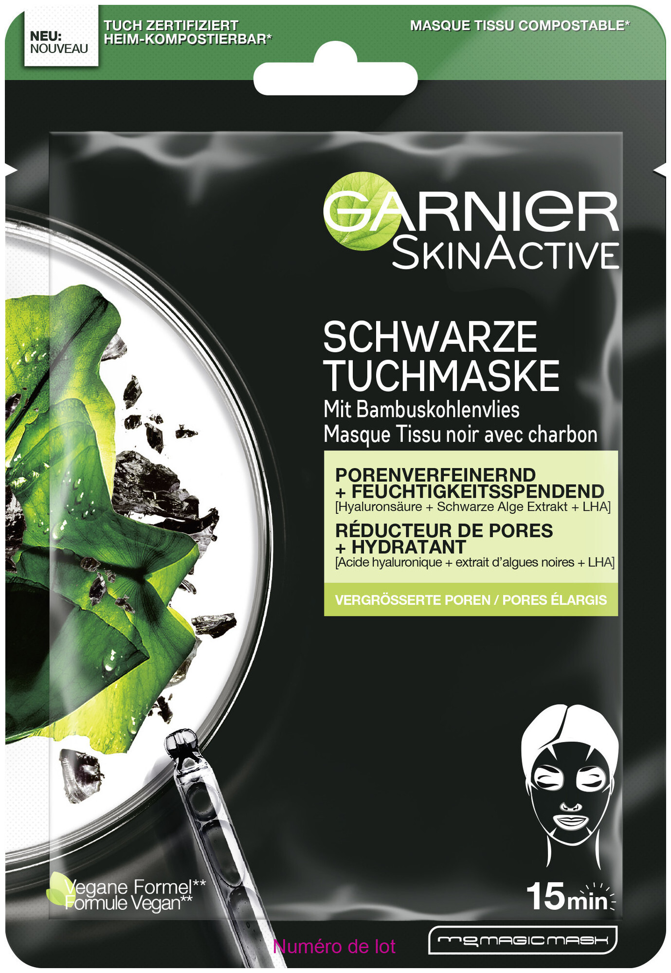 Image of Garnier schwarze Tuchmaske Algen