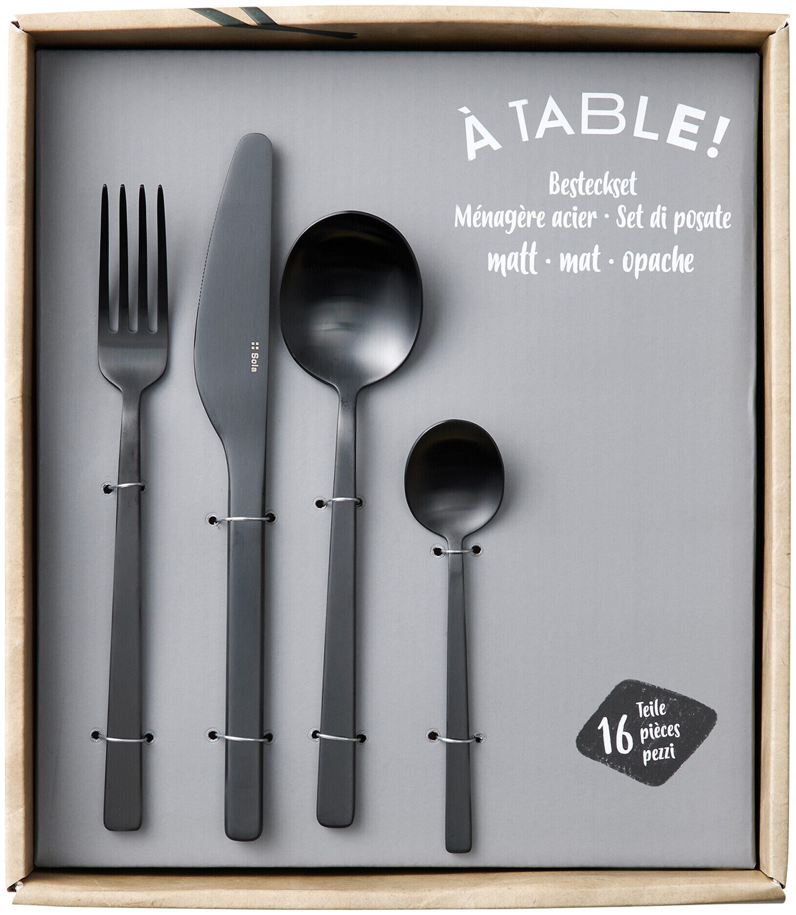 Image of À Table! Besteckset schwarz matt 16-teilig, by Sola