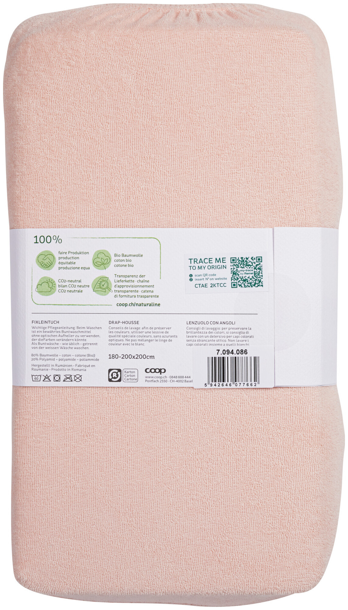Image of Naturaline Textil Bio Fixl. Frotte 180x200 rosa