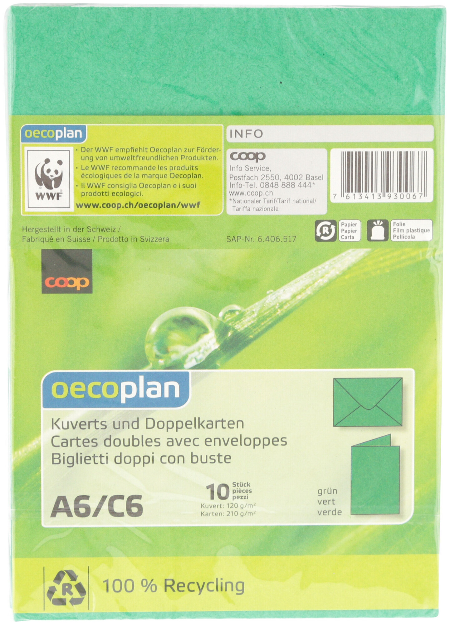 Image of Oecoplan Kuverts und Doppelkarten A6/C6 grün 10/10 Stk.