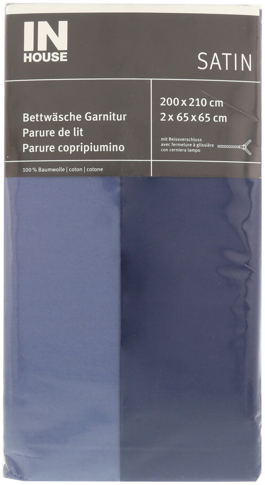 Image of Inhouse IH Bettwäschegarnitur Satin uni marine 200x210/2x65x65