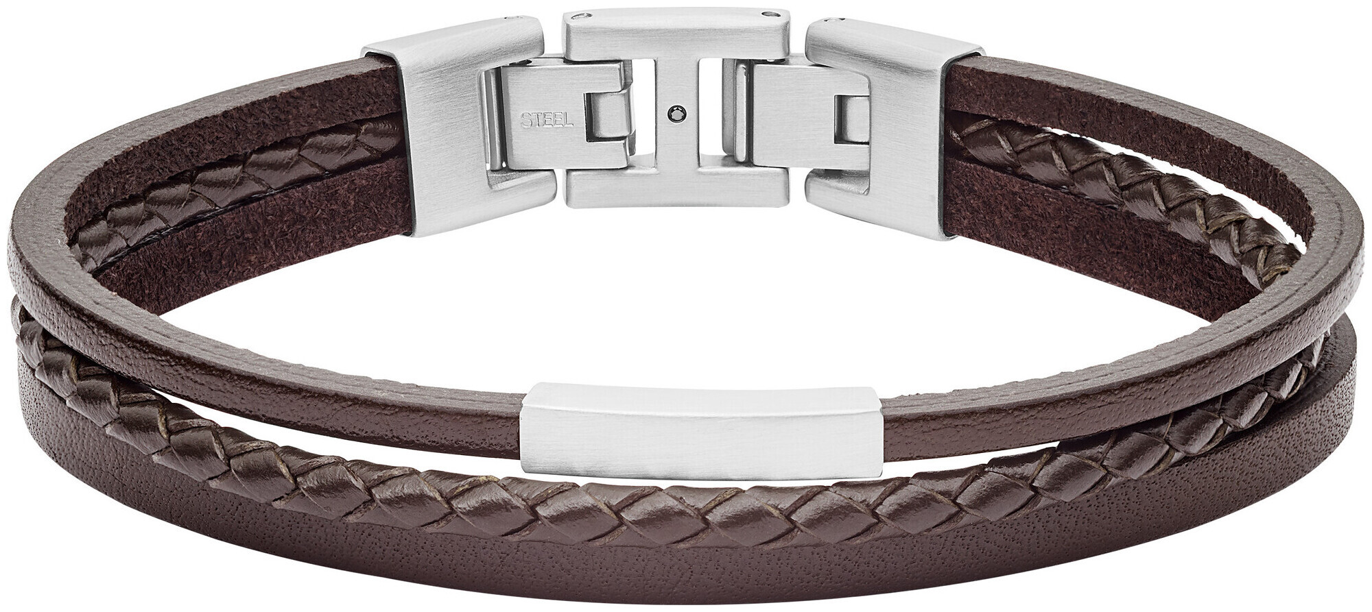 Image of Fossil Jewels Fossil Herren Armband - Multi-Strand Steel and Black Leather Bracelet