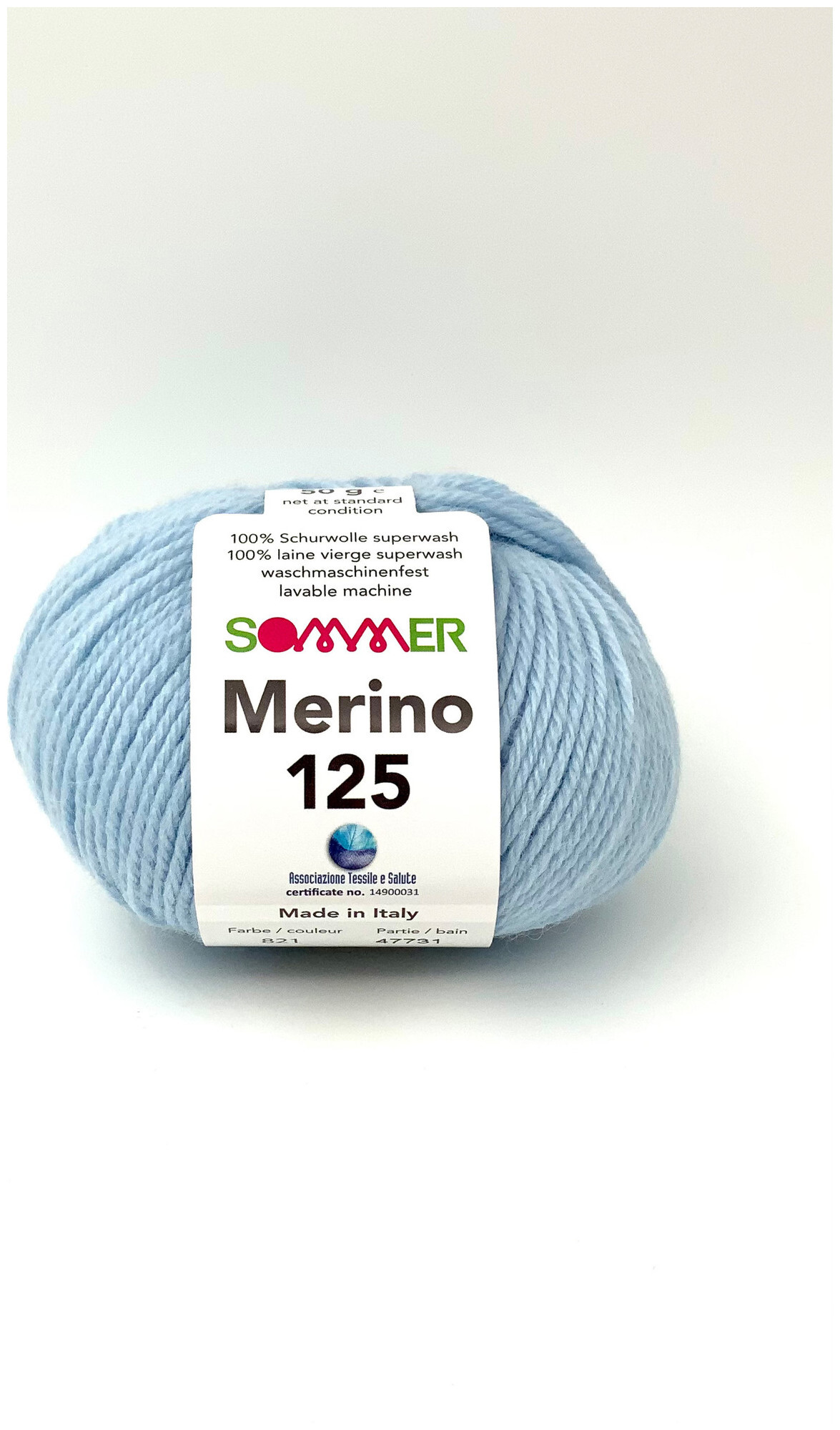 Image of Sommer Merino 125 821 Handstrickgarn 100% Merino Superwash hellblau 50g