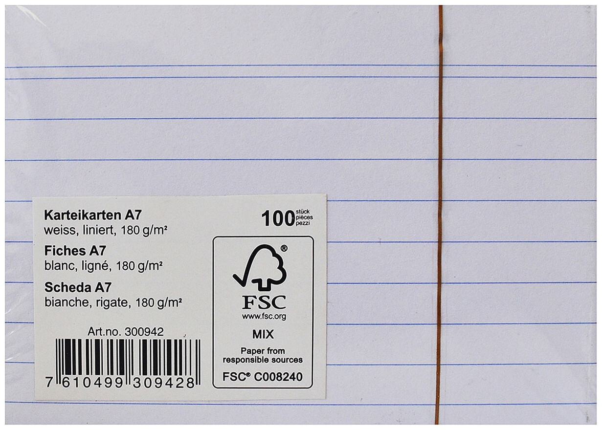 Fiches bristol A7 ligné blanc 180g 100 Feuille