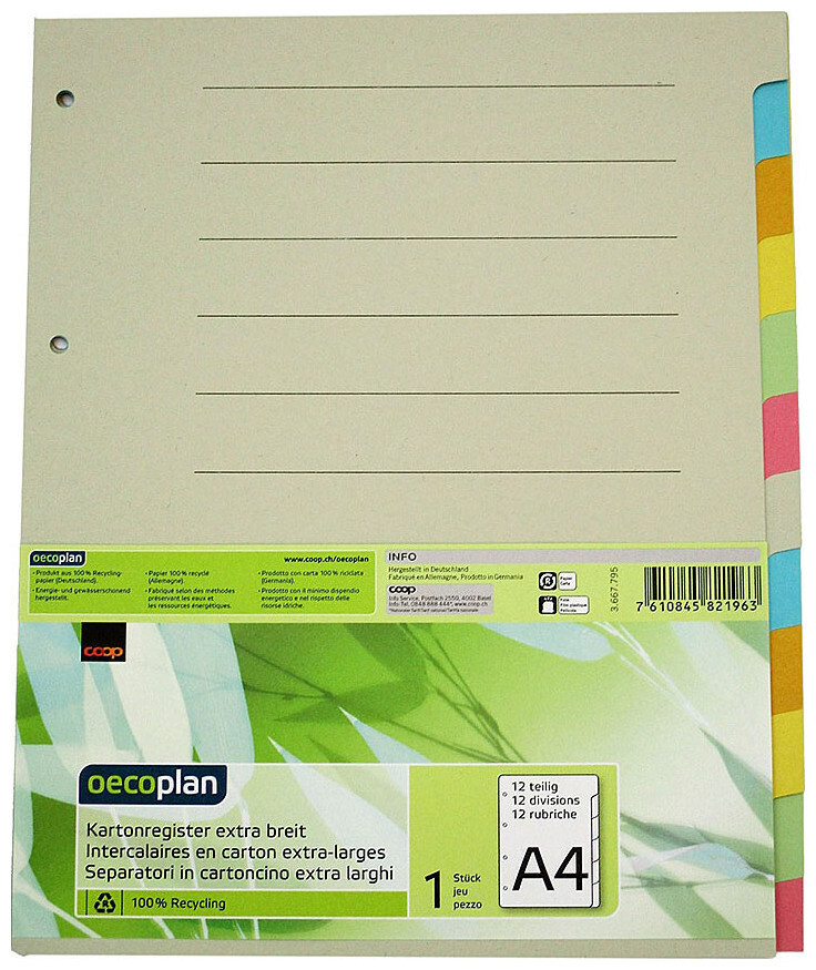 Oecoplan Kartonregister A4 extra-breit 12 Stück