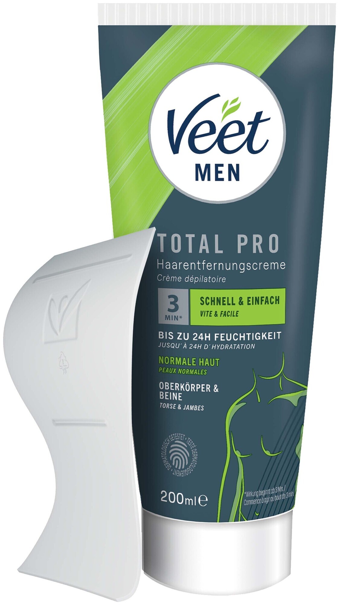 Veet Men Haarentfernungscreme Oberkörper & Beine, 200 ml Tube & Spatel