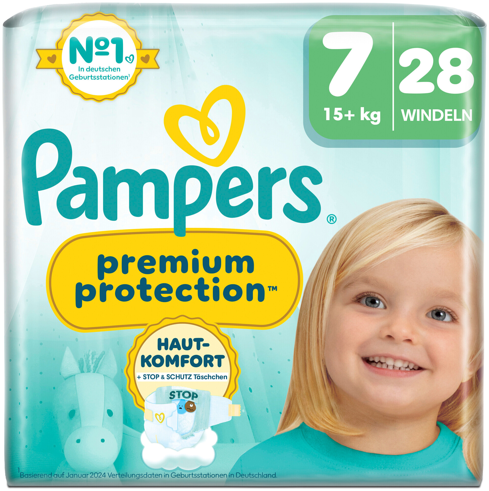 Pampers Premium Protection taille 7 Extra Large 15+kg, pack économique de 28 Couches