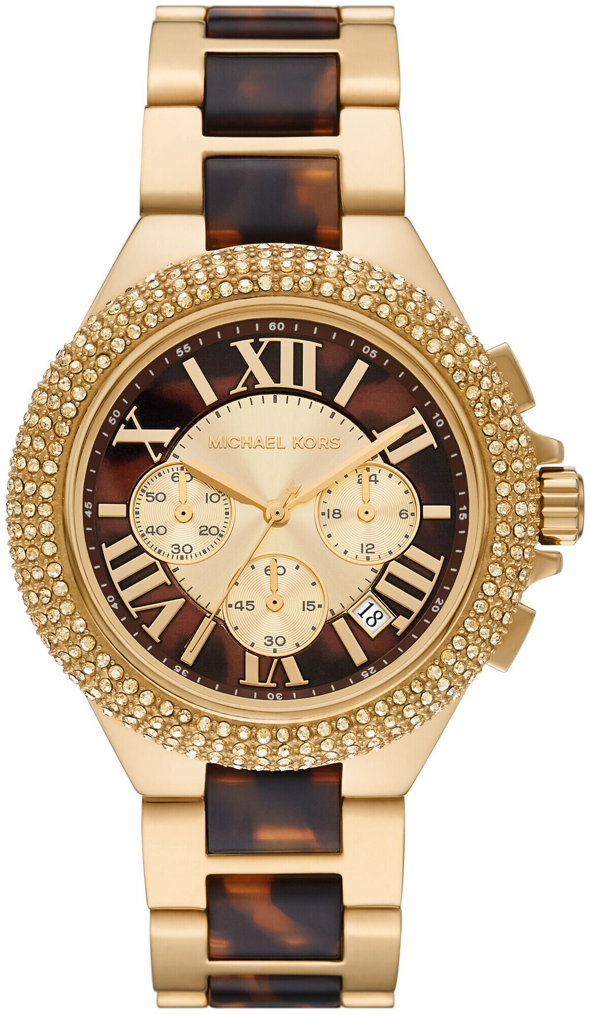 Michael Kors Uhr Chronograph Camille Edelstahl goldfarben Acetat Schildpattoptik