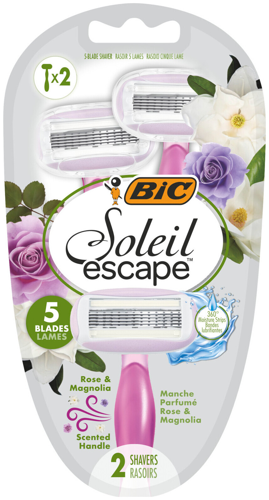 Image of BIC Soleil Escape Damenrasierer 5 Klingen Rose & Magnolia 2er-Pack