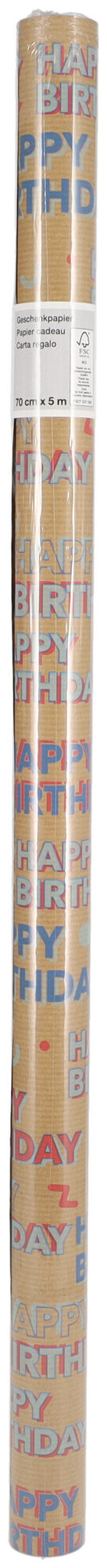 Image of Geschenkpapier 70 cm x 5m, Kraft Happy Birthday blau rot