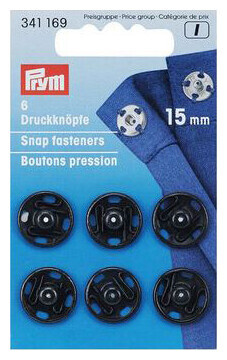 Prym bouton pression à coudre noir 15 mm 6 pcs nickel free