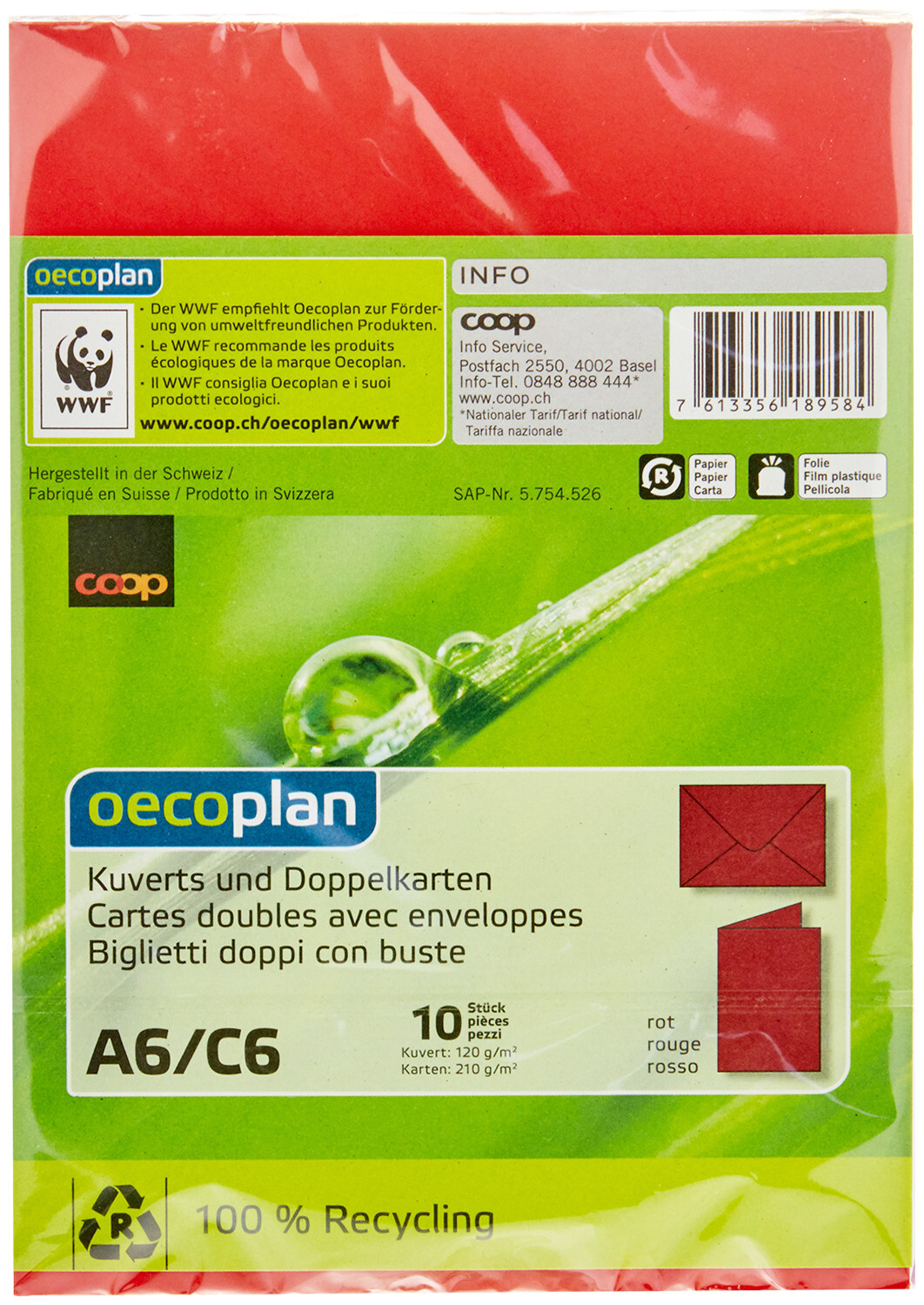 Oecoplan Kuverts und Doppelkarten A6/C6 rot 10 Stk.