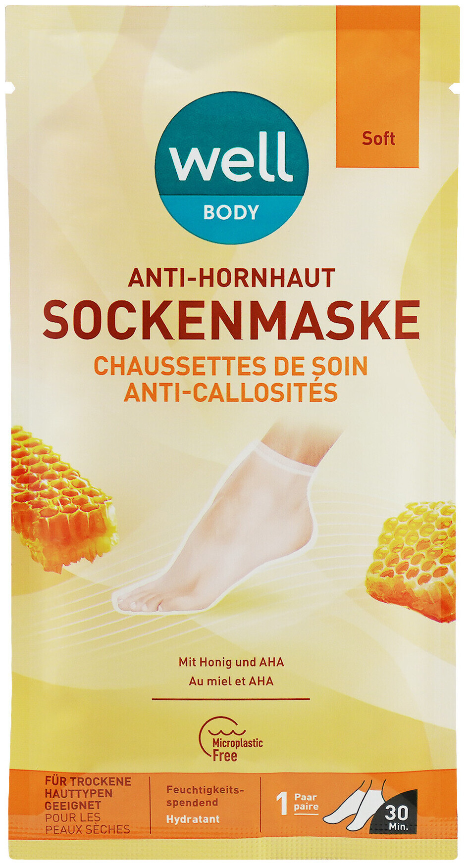 Well Body Anti-Hornhaut Sockenmaske Honig + AHA 1 Paar