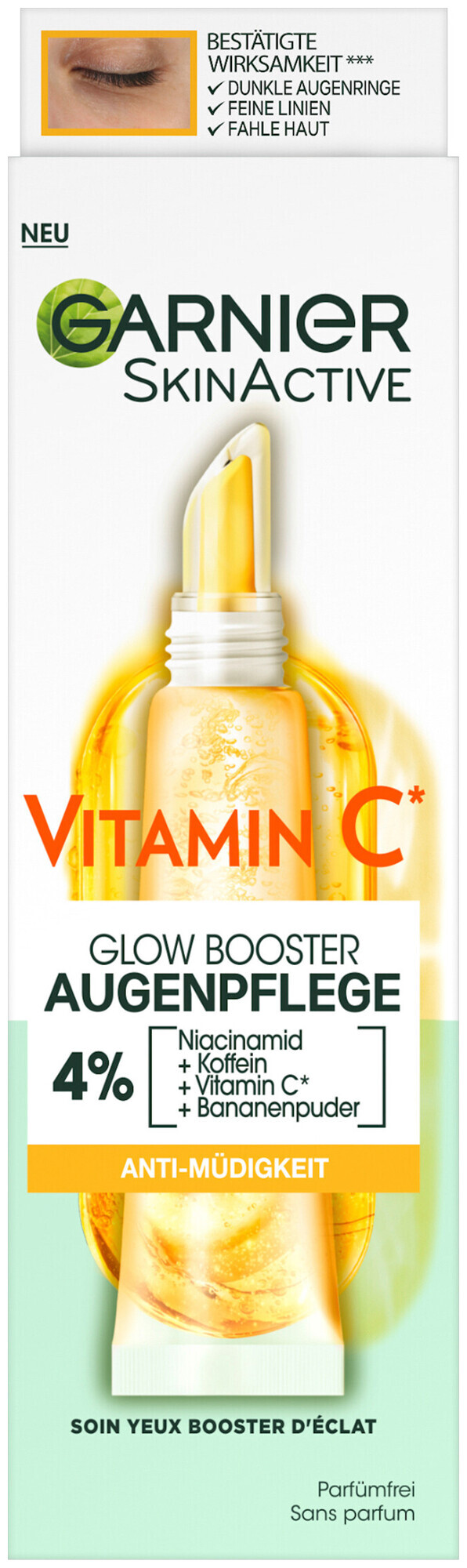 Image of Garnier SkinActive Vitamin C Glow Booster Anti-Müdigkeits Augencreme mit 4% Niacinamid + Koffein + Vitamin C + Bananenpuder, 15.0ml