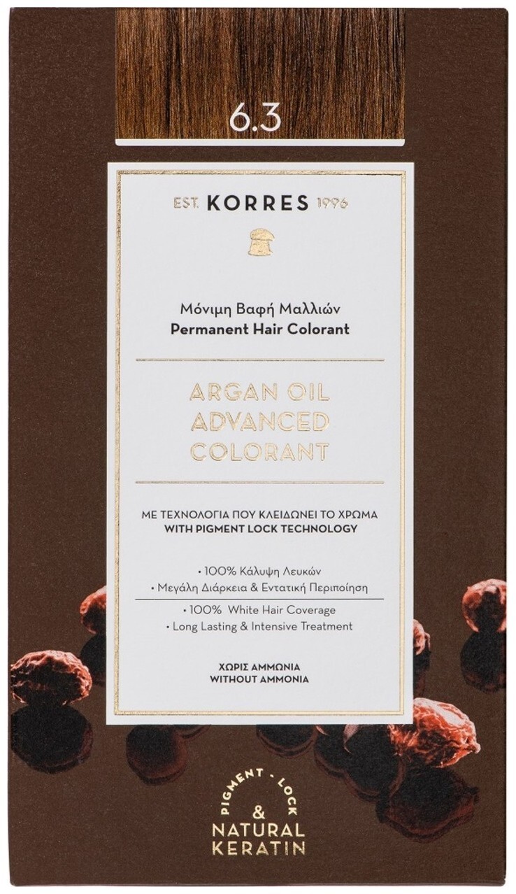 Image of Korres Argan OIL Hochentwickelte Haarcoloration Golden Honey Dark Blonde / Dunkelblond Gold 6.3