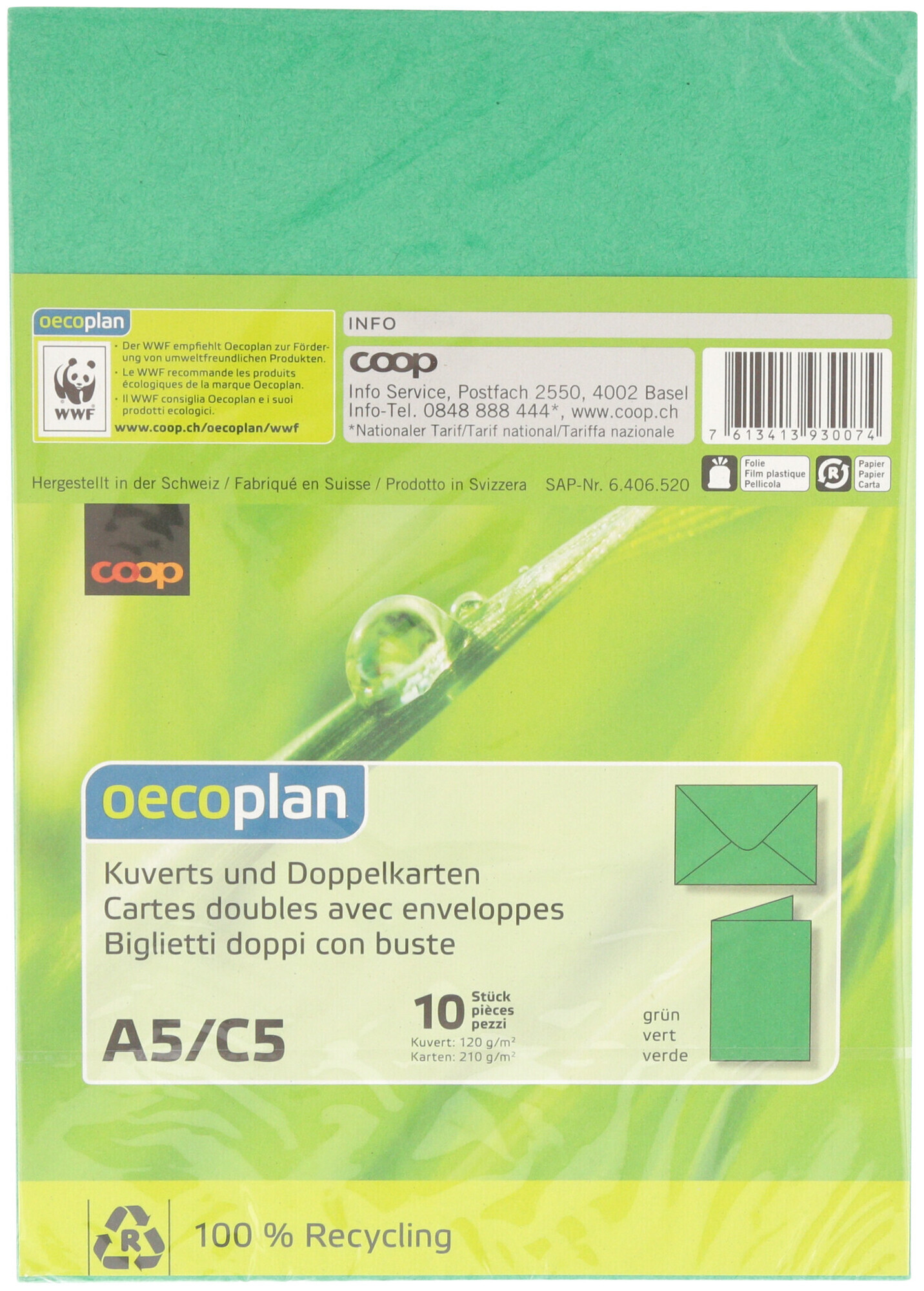 Image of Oecoplan Kuverts und Doppelkarten A5/C5 grün 10/10 Stk.