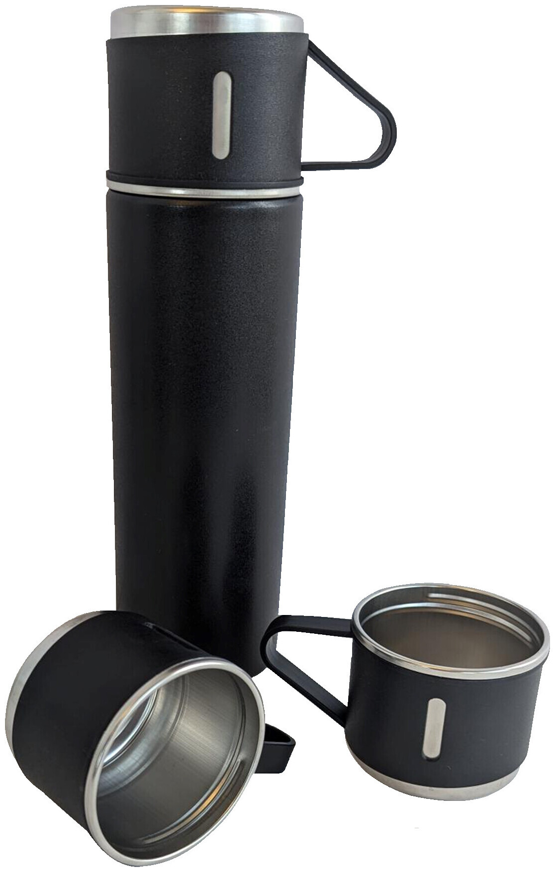 Image of Isolierflasche mit Bechern schwarz 0.45l