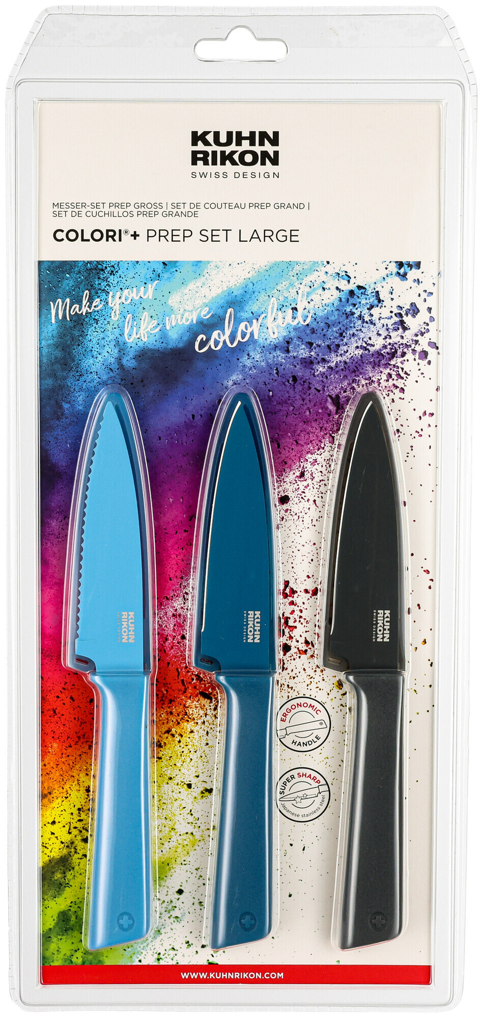 Image of Kuhn Rikon Messerset 3 Stück Colori+ Petrol