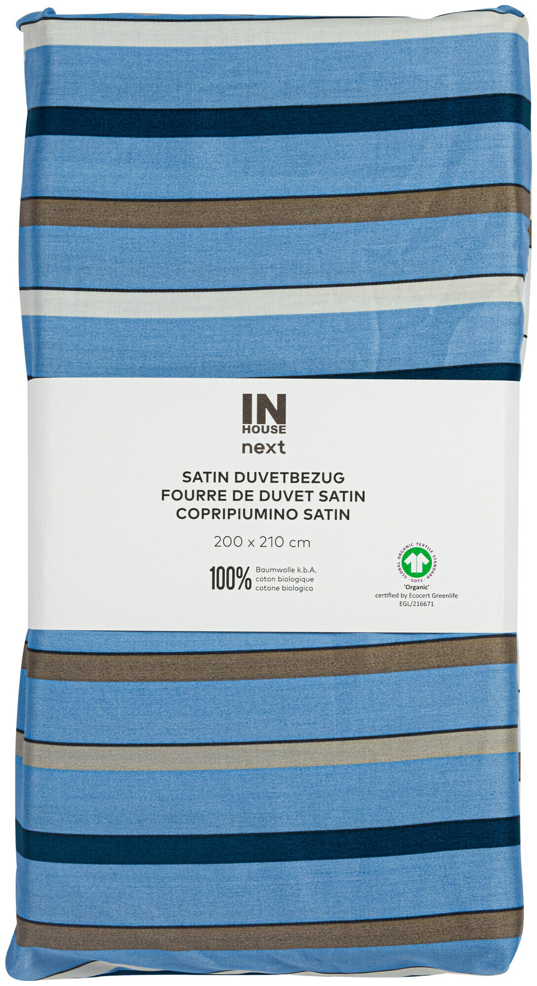 Image of Inhouse Duvet Gots Satin 200x210 Strips blau