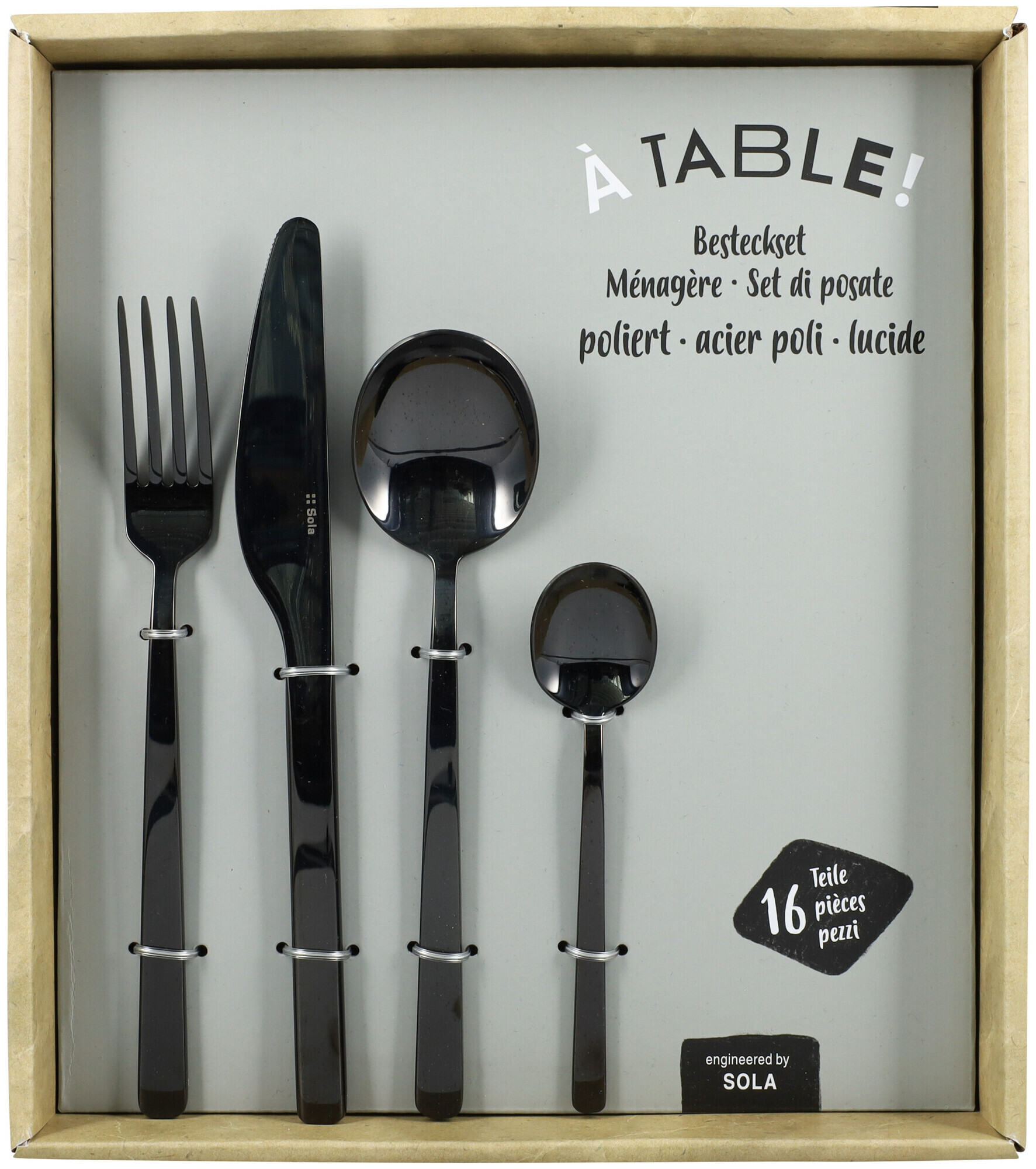 Image of À Table! Besteckset schwarz poliert 16-teilig, by Sola