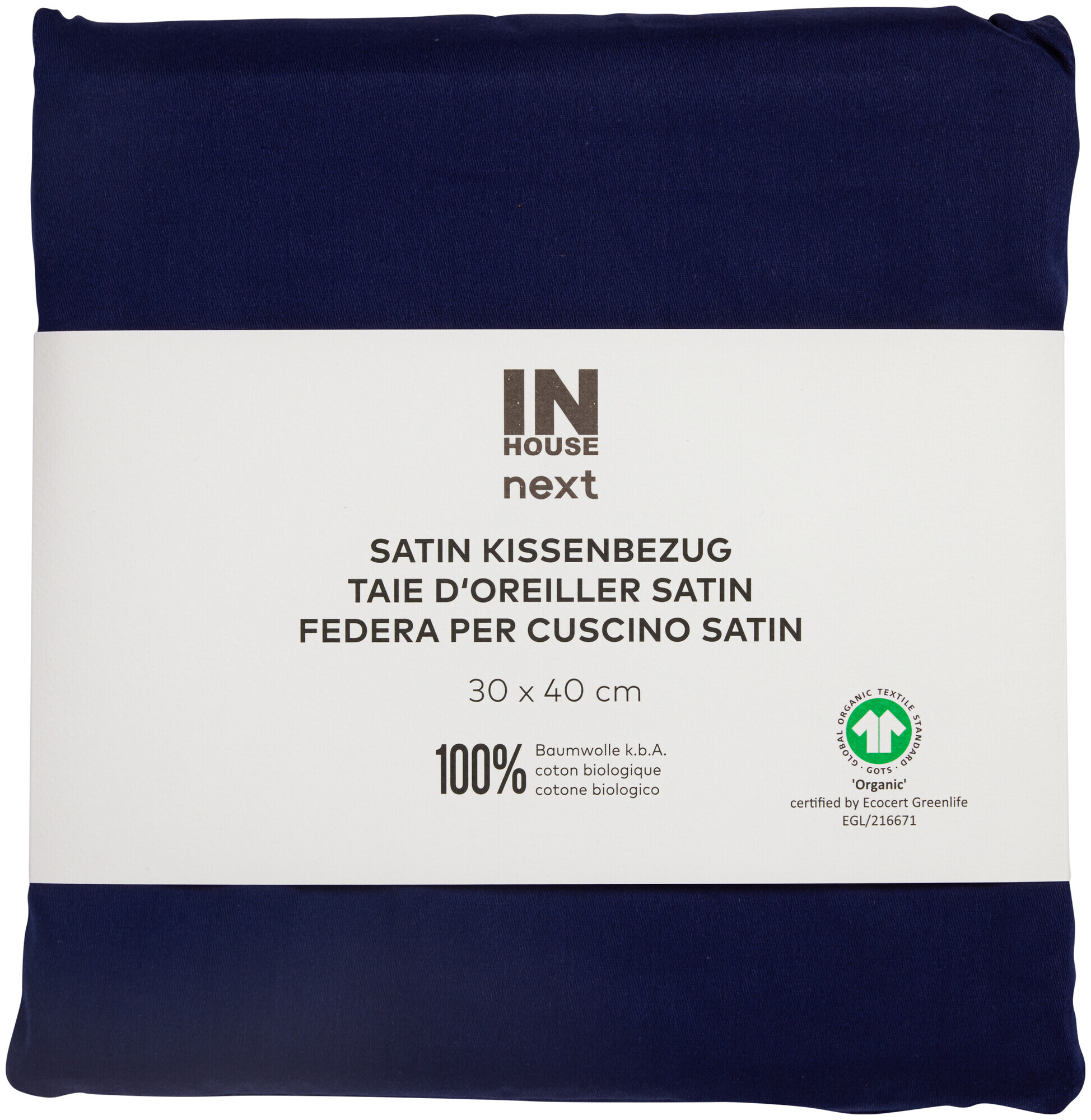 Image of Inhouse Kissen Gots Satin 30x40 marine