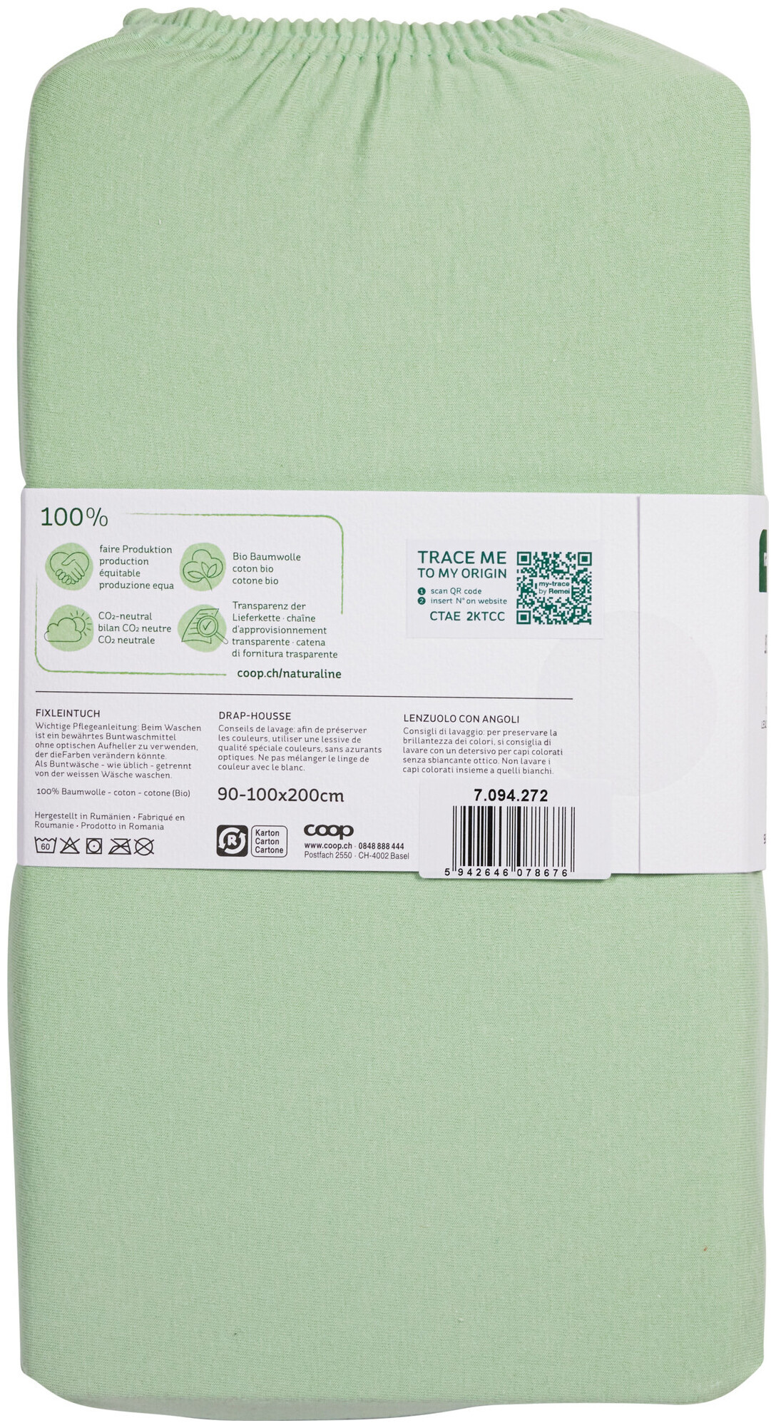 Image of Naturaline Textil Bio Fixl. Jersey 90x200 lindengrün