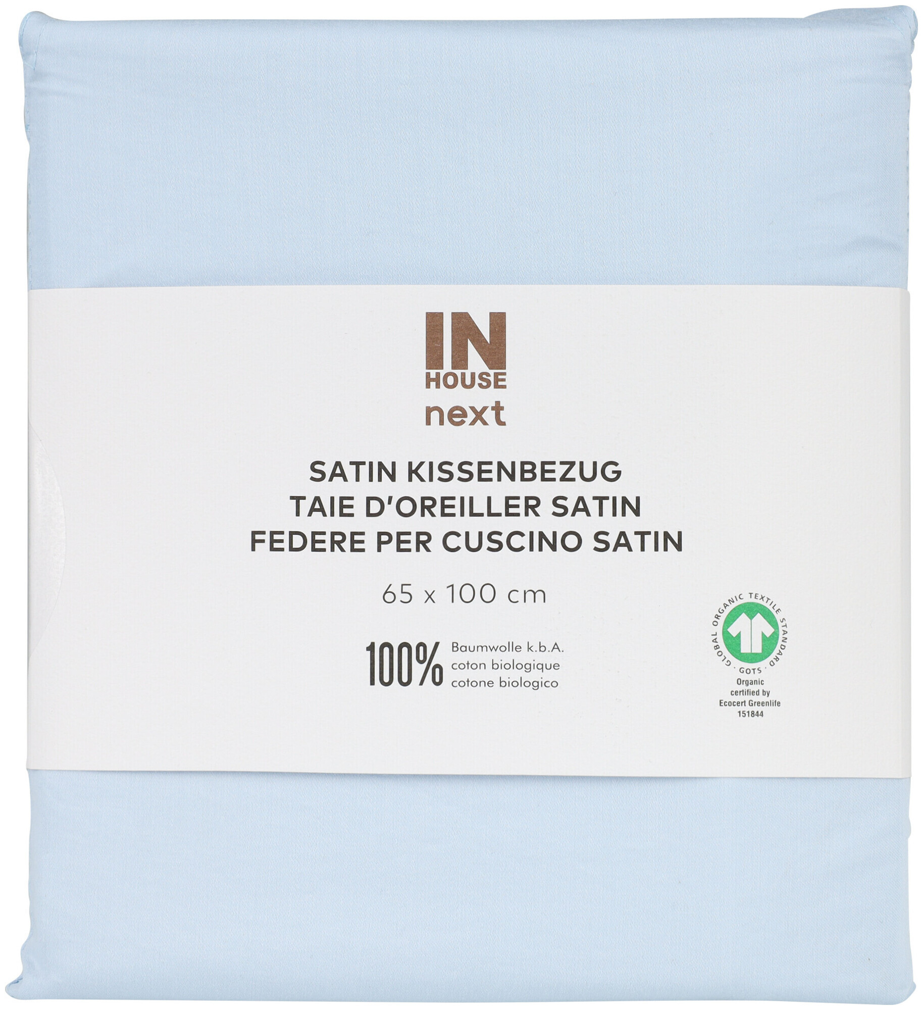 Image of Inhouse Kissen Gots Satin Paspel 65x100 hellblau