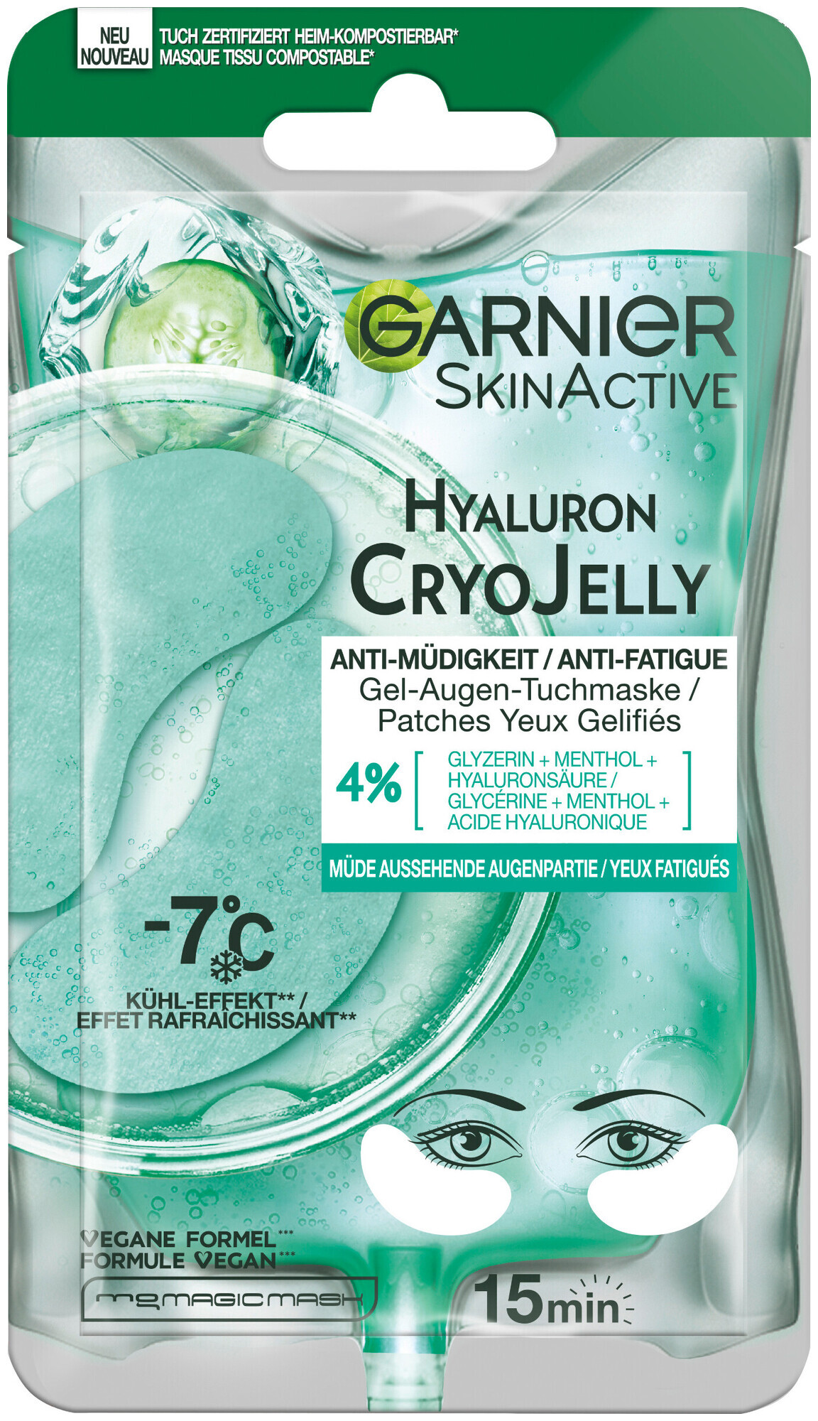 Image of Garnier SkinActive Hyaluron Cryo Jelly Anti-Müdigkeit Gel-Augen-Tuchmaske, 5g